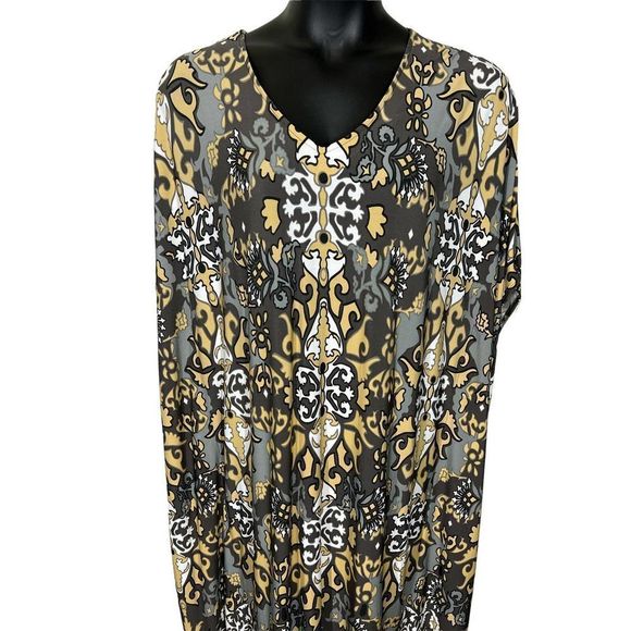 Joan Rivers Gray & Black Printed Caftan Women’s Size Large - Picture 2 of 6